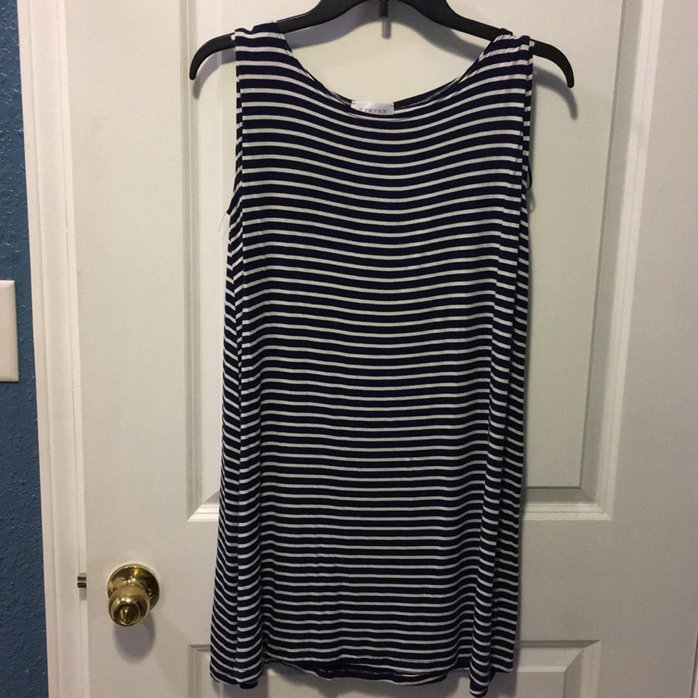 Navy blue & white striped no sleeve T-shirt dress